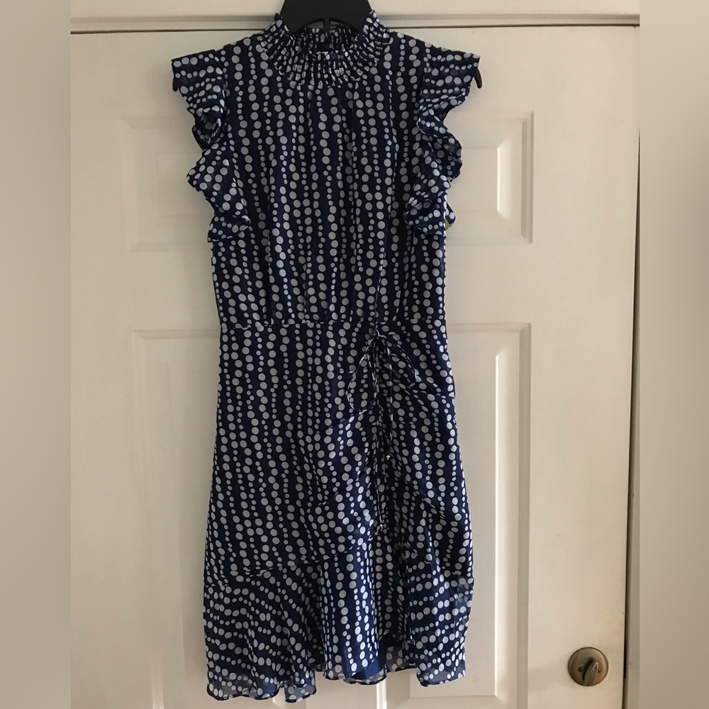 Sam Edelman Navy and White Polka Dot Midi Dress